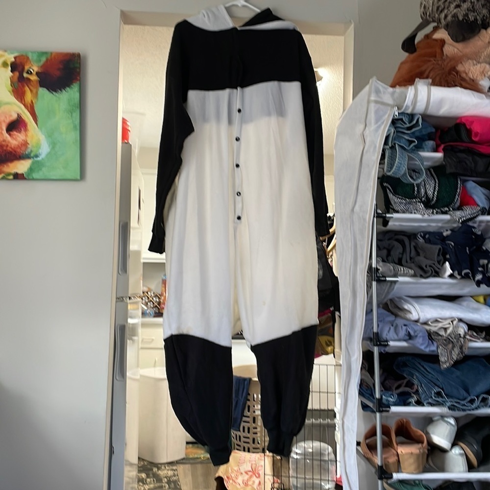 One size panda onsie black white button up